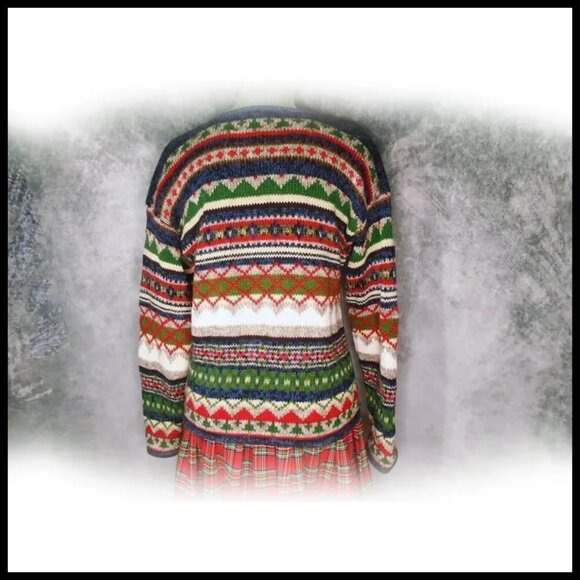 Christmas Sweater Tiara Holiday Cardigan, Multicolor Cotton NOT UGLY! 90s VTG - Picture 4 of 13